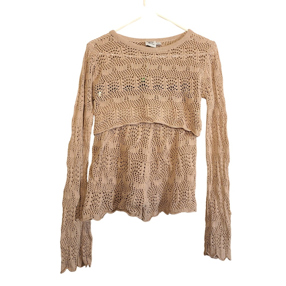 Princess Polly 2 Piece Crochet Crop Top Shorts Set Women S/M Tan Knit Swim Beach